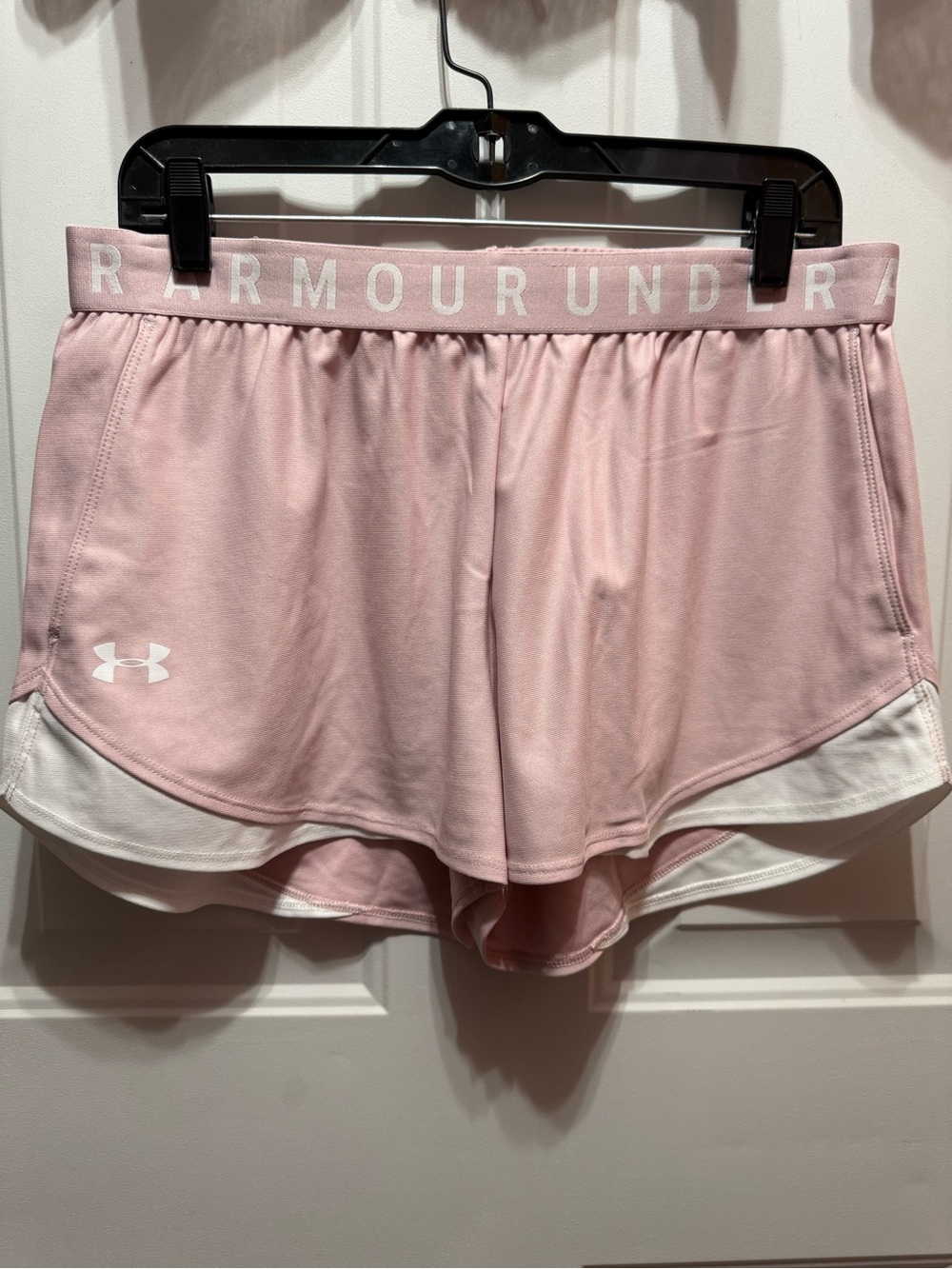 Under Armour Women's Pink with White Trim Running Shorts size L